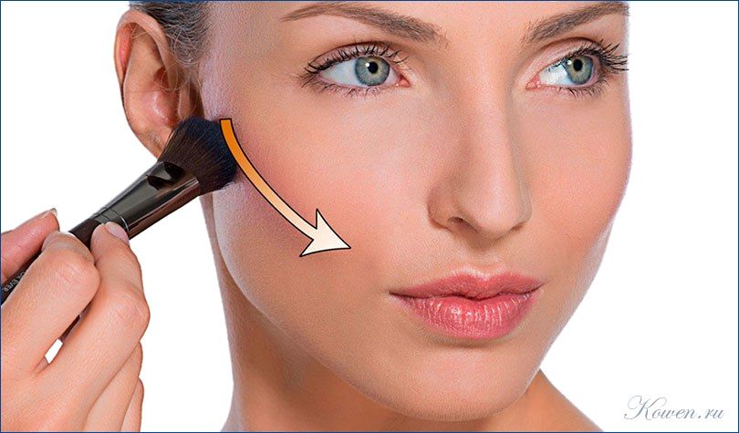 наносить, румяна